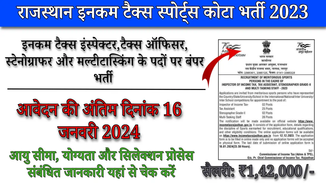 Income Tax Recruitment 2023: आयकर विभाग ने निकाली नई स्पोर्ट्स कोटा भर्ती, 10वीं पास युवा कर पायेगें आवेदन