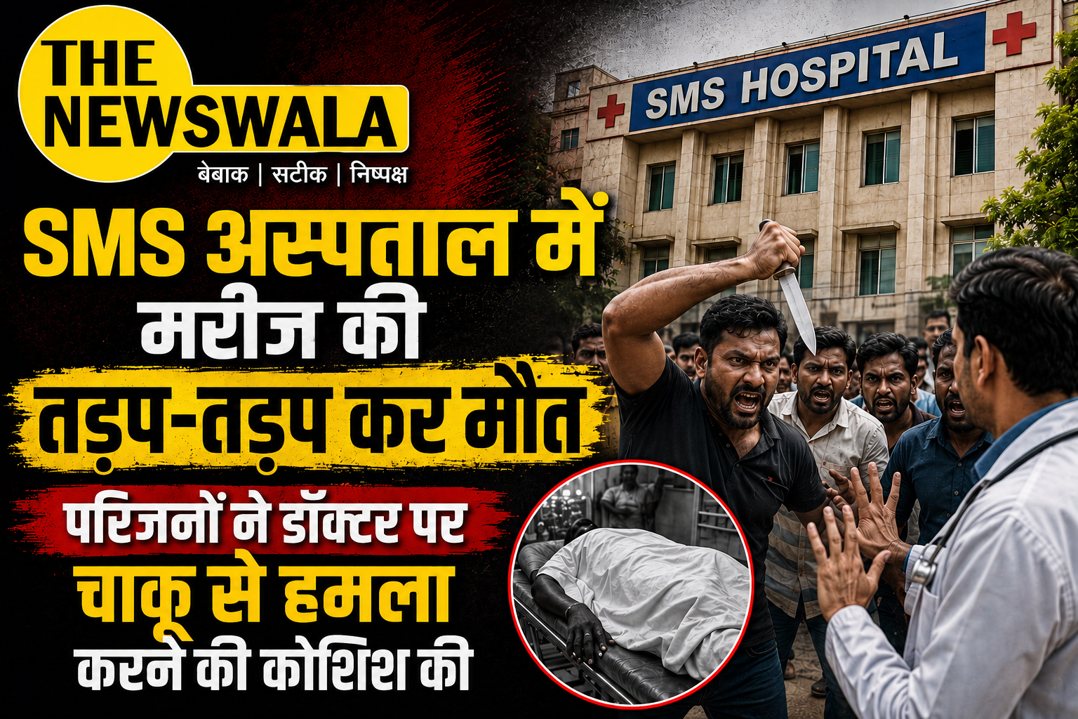 SMS अस्पताल में मरीज की तड़प-तड़प कर मौत: परिजनों ने डॉक्टर पर चाकू से हमला करने की कोशिश की