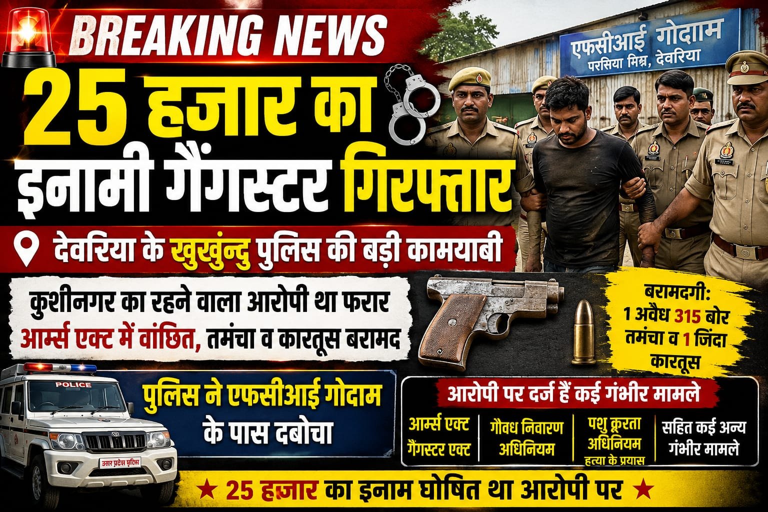 25 हजार का ईनामी गैगेस्टर गिरफ्तार