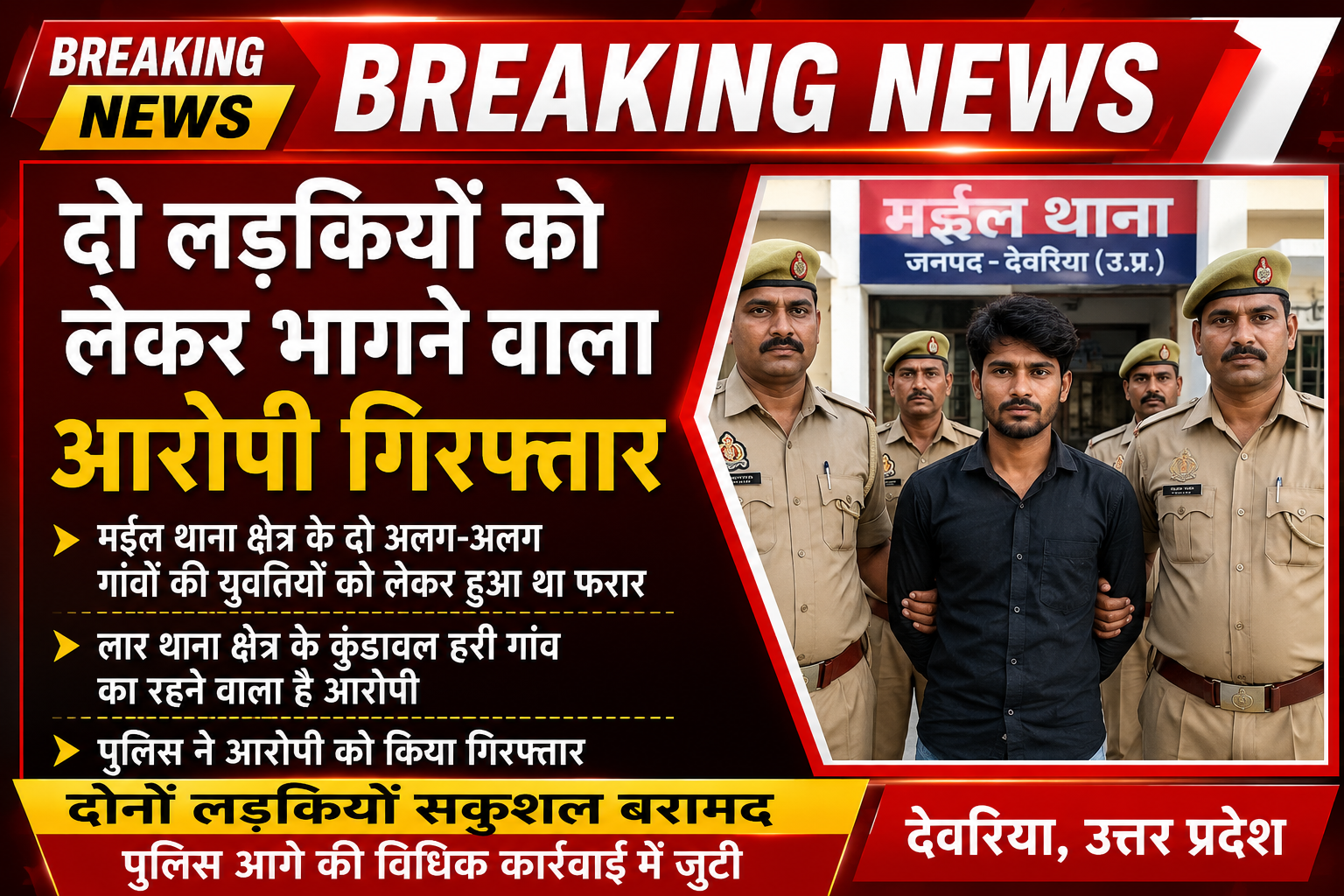 दो लड़कियों को लेकर भागने वाला आरोपी पुलिस के हत्थे चढ़ा